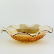 J EAN Nette Iris Herringbone Marigold Carnival Iridescent Glass Bowl 12 In Vintage - £34.15 GBP