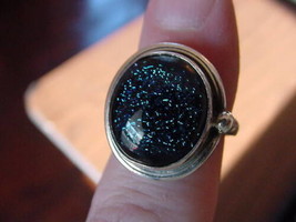 (#DR9-9) Size 9 Dichroic Glass Silver Ring Teal Blue Green Black - £24.36 GBP