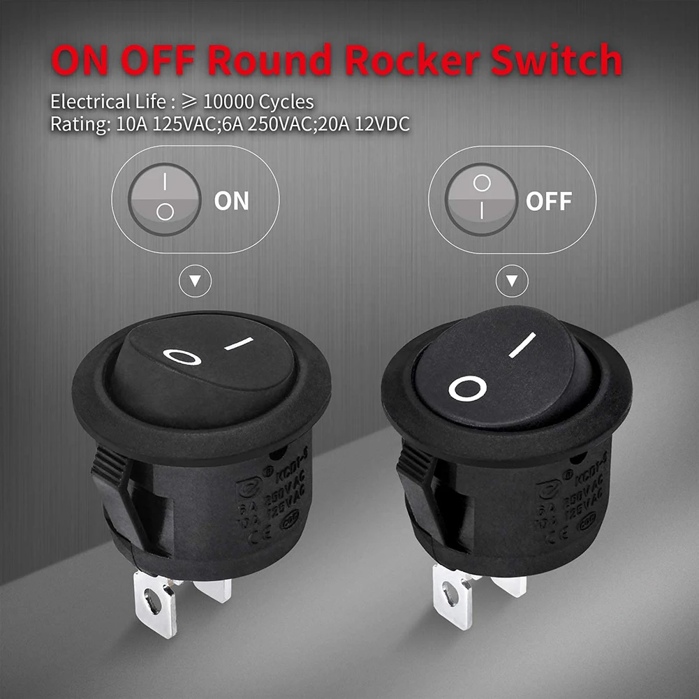 Round Rocker Switches Black Mini Round Black White Red 2 Pin ON-OFF Rocker Swi - £11.94 GBP