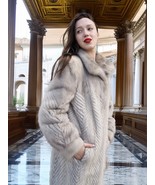 Two Tone Female Mink Fur Coat Gray And White Design S Fast Shipping - $739.00