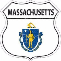 Massachusetts State Flag Distressed 11&quot; x 11&quot; Novelty Highway Shield Metal Sign - £7.93 GBP