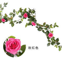 1.4M Artificial Eucalyptus with Rose Garland Hanging Rattan Vertical Garden Home - £38.12 GBP