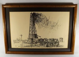 Lithograph Signed &quot;Ricardo&quot; Spindletop Oil Well Dedicated To Oil Queen J.Hunter - £16.83 GBP