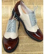 Multi Color Oxford Wing Tip Derby Toe Spectator Leather Handmade Laceup ... - £107.50 GBP