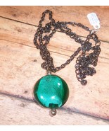 Necklace Chain Glass Pendant Blue w/Dark Silver Tone Long 27&quot;+ w/Extender  - $6.00