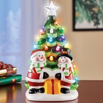 Nostalgic LED Lighted Ceramic Snowmen and Christmas Tree Tabletop Center... - £19.81 GBP