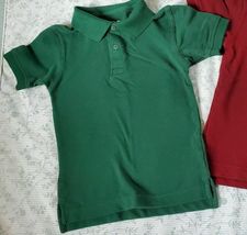 Basic EditionPolo Shirts Two Boys Size 6/7 Short Sleeve Burgandy Green - £4.69 GBP