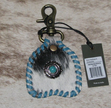 Myra Bag #7551A Key Fob 3&quot;x3&quot; Hairon Leather~Lobster Clasp~TurquoiseSton... - £9.97 GBP