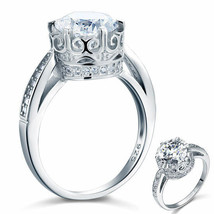 2.50Ct Round Cut VSS1 Created Diamond Crown Engagement Ring 14k White Gold Over - £76.34 GBP