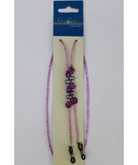 Sun Tropez Beaded Eyeglass Cord Gold Color Veined Purple Stones Silver C... - $8.99