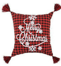 Buffalo Check Throw Pillow Merry Christmas Snowflake Tassel 17&quot;x17&quot; Red ... - £32.20 GBP
