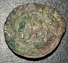 1749 Russia Denga  Empress Elizabeth Petrovna Off Struck Mint Error Coin - $31.68