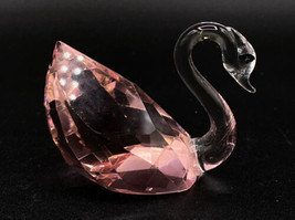 Faceted Crystal Swan Pink &amp; Clear Polished Bottom - £11.80 GBP