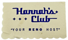 1950s Harrah&#39;s Club &quot;Your Reno Host&quot; Vintage Napkin 5.75 x 3.25 inches - £17.54 GBP