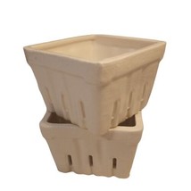 Decorative Stoneware Berry Basket Colander White Set of 2 Vtg 4.25&quot;sq.x2.75&quot;t - £13.15 GBP