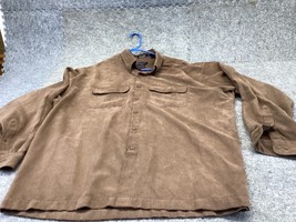 Van Heusen Soft Suede Shirt Mens Extra Large 17.5 Button Down Brown Pocket LS - $13.85