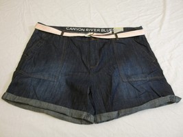 Women&#39;s Missy Canyon River Blues Size 16 Cuffed Jean Shorts W Pink Belt NEW - £15.61 GBP