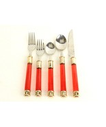 5-Pc Vintage Flatware Place Setting, Red Acrylic Handles, Silver Tone Co... - $20.10 CAD