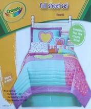  Hearts Stripes By Crayola 4PC Full Size Sheets Bedding Set New - £33.78 GBP