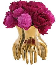 Mid Modern Contemporary GLAM Figure Art Hands Gold Sculpture  Flower Vase - $209.76