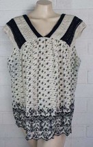Lucky Brand 2X Black White Crochet Trim Eyelet Trim Pullover Cotton Tuni... - £12.58 GBP