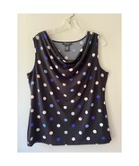GRACE Sz L Stretch Tank Top Black Polka Dots Sleeveless Draped Neck - $12.87