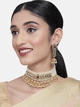Gold Tone Kundan Traditional Pearls Patta Necklace Earring Set Women Jewelry - £25.74 GBP