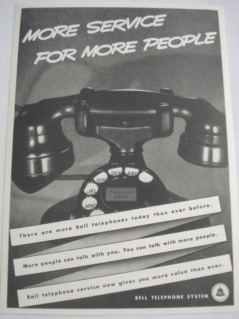 Primary image for Advertisement From 1938 Bell Telephone System "More Service for More People"