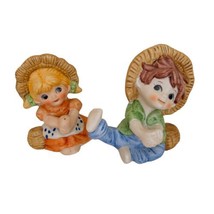 Vintage Porcelain Bisque 4.5x3.5 Figurines Boy and Girl Fishing Taiwan No Poles - £7.78 GBP
