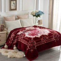 Jyk Korean Mink Fleece Blanket 75&quot;X87&quot;, 5 Lb - 2 Ply, Queen, Flower/Burgundy - £39.62 GBP