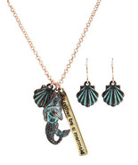 Mermaid Shell Necklace &amp; Earrings Set Rose Gold Verdigris Color Fashion ... - $18.80