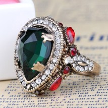 New Luxury Vintage Wedding Rings For Women Red Crystal Color Antique Gold Punk P - £6.29 GBP