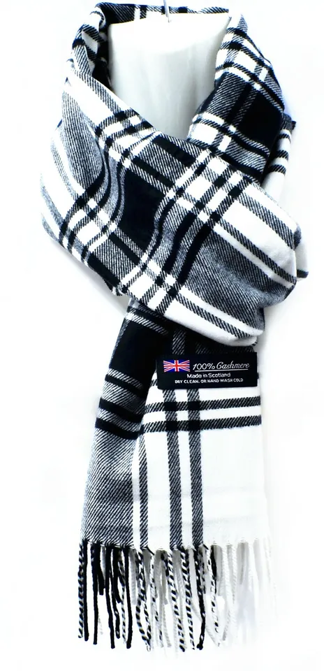Primary image for Mens Womens Winter Warm 100% CASHMERE Scarf Scarves Plaid Wool white Black