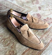 New Handmade Pure Suede Leather Tassel Loafer Shoes For Men&#39;s - £125.54 GBP