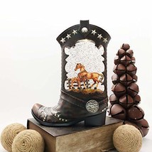 Cowboy boot snow globe lighted water lantern with mare and colt - £111.76 GBP