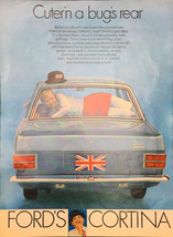 Vintage 1969 British Ford Cortina Woman Laying Across Back Window  Print... - $5.22