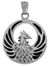 Jewelry Trends Phoenix Fire Bird Sterling Silver Pendant Created Black Onyx - £39.95 GBP