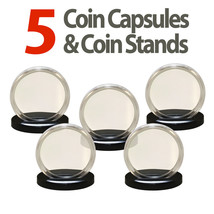 5 Coin Capsule &amp; 5 Coin Stands for PENNIES Direct Fit Airtight 19mm Coin... - $12.95