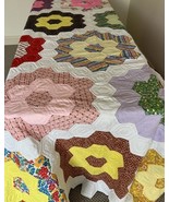 MCM Vintage Colorful Handmade Quilt Octagon Mixed Material 60x94 Flower - €190,14 EUR