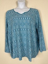 Woman Within Plus Size 2X Blue Snowflake Striped Thermal Shirt Long Sleeve - £11.64 GBP