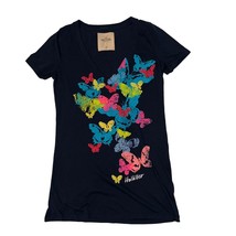 Hollister Navy Blue Butterfly Print V-Neck Short Sleeve T-Shirt Womens M... - £14.21 GBP