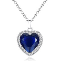 Titanic Ocean Heart Lady Blue CZ Silver Chain High Quality Pendant Necklace Crys - £9.55 GBP