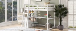 Twin Size Loft Bed with Desk and Shelves, Two Built-in Drawers, White - $542.58