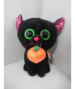 Ty Beanie Boos Potion Black pink glitter Halloween cat pumpkin Medium plush - $12.86