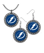 TAMPA BAY LIGHTNING Bolts 3D Bottle Cap Jewelry Gift Set | Birthday | Ch... - $314.66 MXN