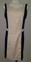 NWT John Fashion Sheath Dress Size Large Sleeveless Career Navy Blue Cream - £13.91 GBP