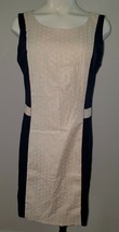 NWT John Fashion Sheath Dress Size Large Sleeveless Career Navy Blue Cream - £13.74 GBP