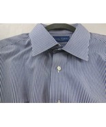 Tom James Executive Collection Men&#39;s L/XL? Button Front Shirt Blue white... - $27.06 CAD