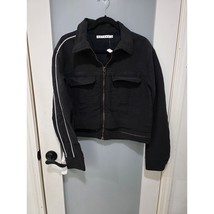Revery Black Zip-Up Jacket Size S | Cropped Moto Style with Stripe Sleev... - $29.00