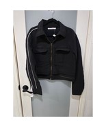 Revery Black Zip-Up Jacket Size S | Cropped Moto Style with Stripe Sleev... - $529.68 MXN
